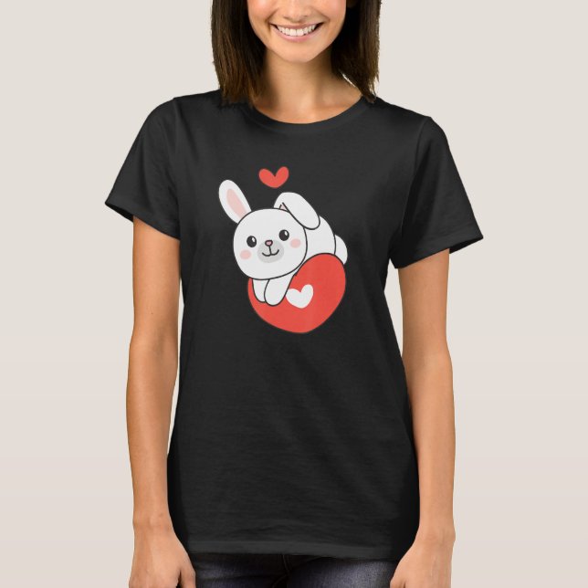 Camiseta Bunny For Valentine s Day Cute Animals With Hearts (Frente)