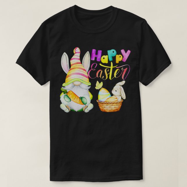 Camiseta Bunny Gnome Rabbit Eggs Hunting Happy Easter Day F (Frente do Design)