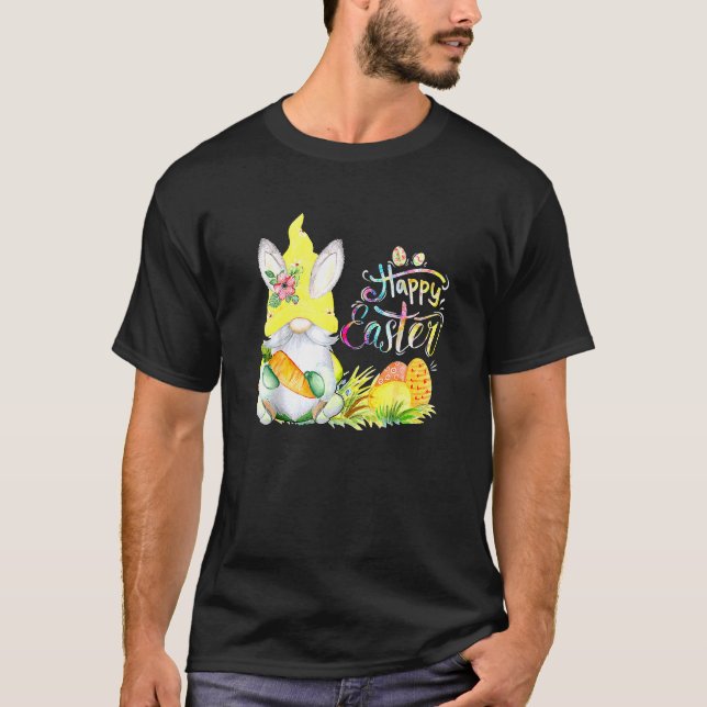 Camiseta Bunny Gnome Rabbit Ovos Caçando Felz pascoa Dia F (Frente)
