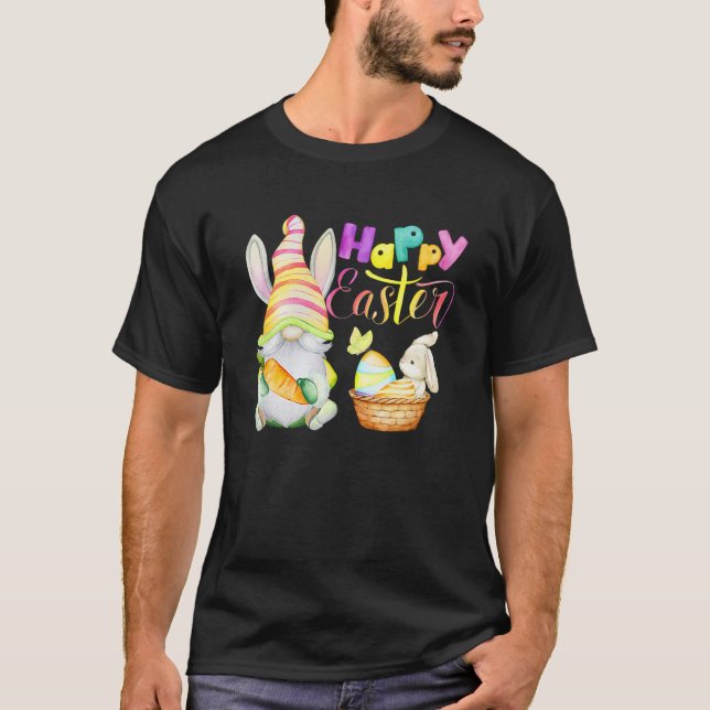 Camiseta Bunny Gnome Rabbit Ovos Caçando Felz pascoa Dia F (Frente)
