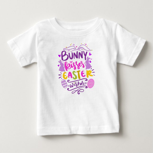 Camiseta Bunny Kisses Easter Wishes Colorful Girly Quote Ba (Frente)