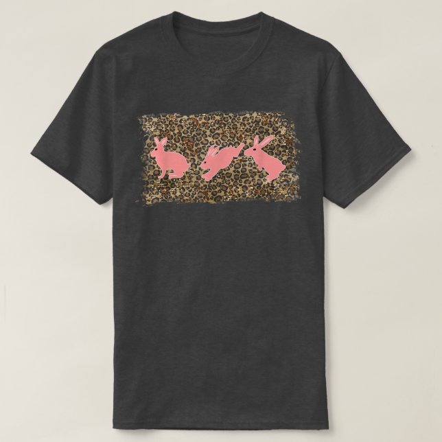 Camiseta Bunny Lepard Páscoa Engraçado Hoppy  (Frente do Design)