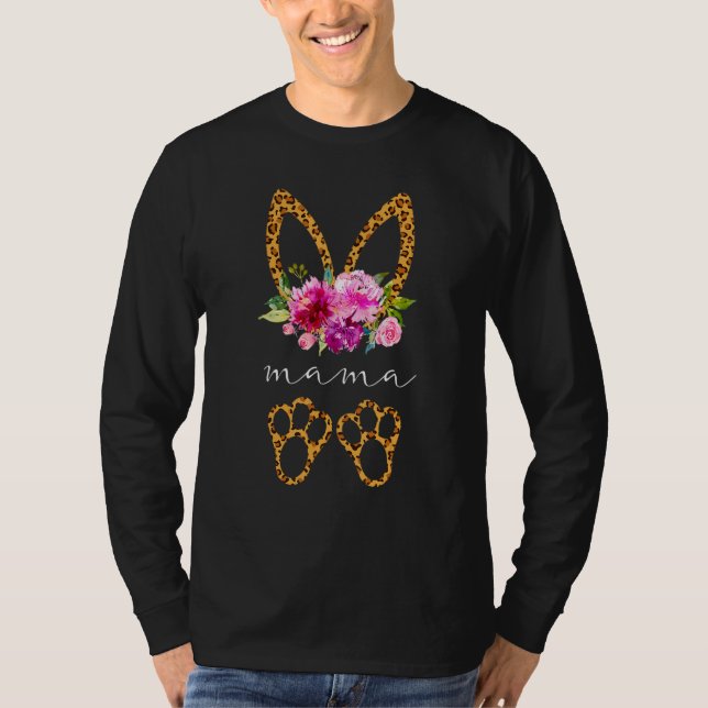 Camiseta Bunny Mama Leopardo Páscoa Para Homens Mulheres (Frente)