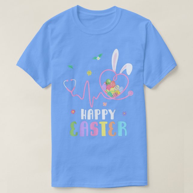Camiseta Bunny Nurse Stethoscope Happy Easter Eggs Rabbit N (Frente do Design)