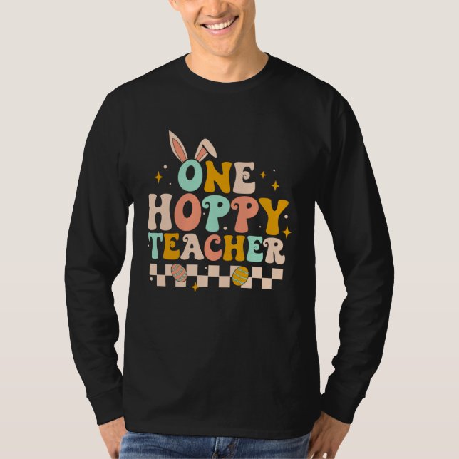 Camiseta Bunny One Hoppy Teacher Easter Day Girls Groovy Re (Frente)