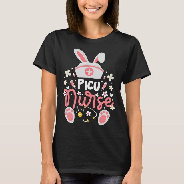Camiseta Bunny PICU Nurse Bunny Ears Pediatric Intensive Ca (Frente)