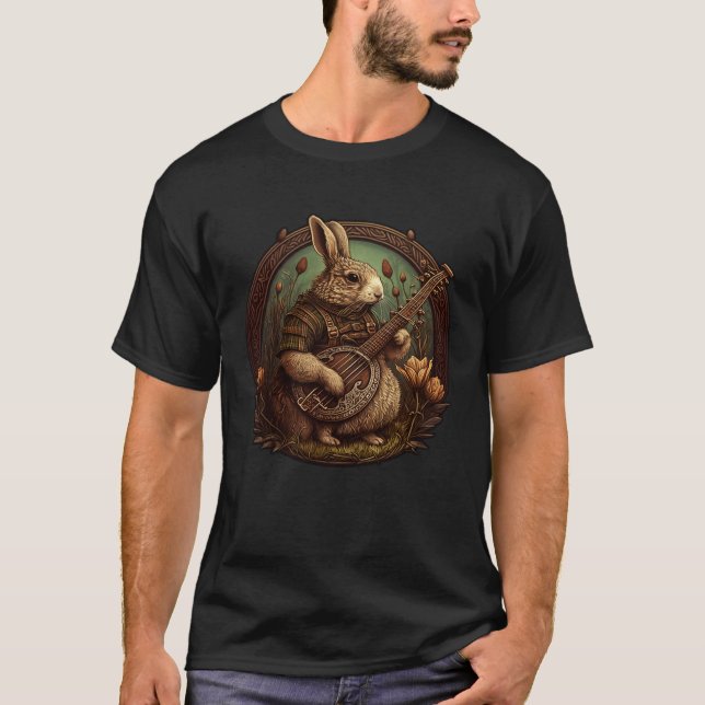 Camiseta Bunny Playing Banjo Guitar Music Bunny Outfit For  (Frente)