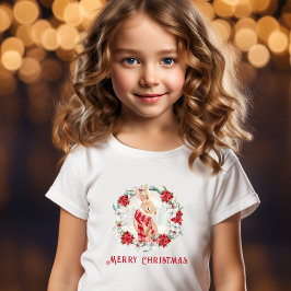 Camiseta Bunny Poinsettia Watercolor Girl Natal
