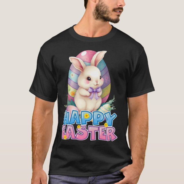 Camiseta Bunny Rabbit Face Happy Easter Day Women Girls (Frente)