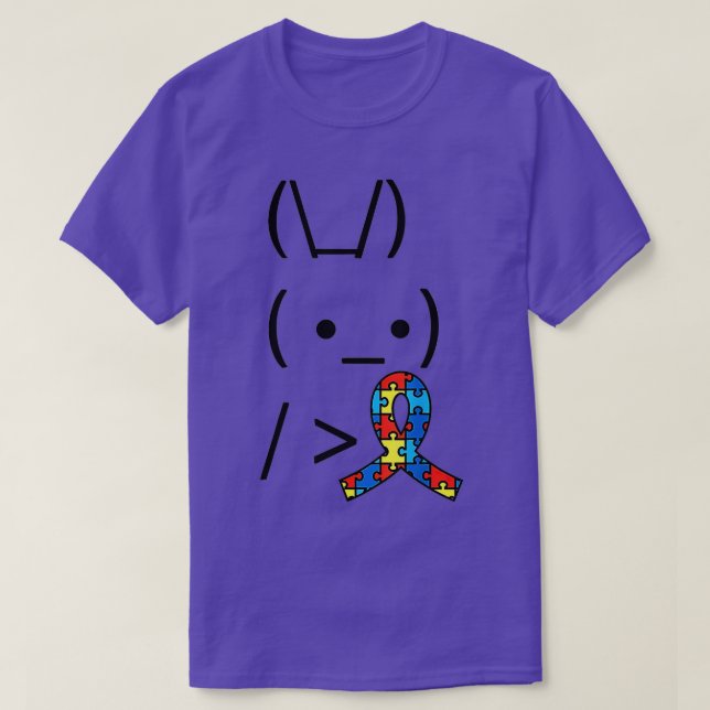 Camiseta Bunny Rabbit Holding Autism Awareness Ribbon  (Frente do Design)