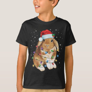Camiseta Bunny Rabbit Natal Luz Santa Hat Engraçado Xmas