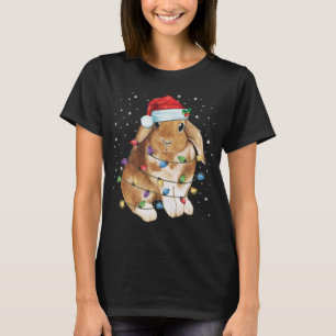 Camiseta Bunny Rabbit Natal Luz Santa Hat Engraçado Xmas