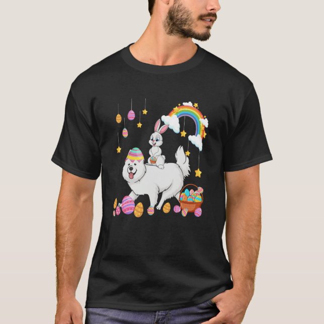 Camiseta Bunny Riding Samoyed Easter Day Costume Owner Hunt (Frente)