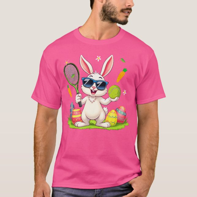 Camiseta Bunny Sunglasses Easter Eggs Tennis Player Lover (Frente)