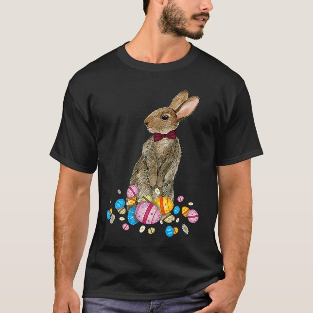 Camiseta Bunny With Necktie Happy Easter Sayings Egg Cute B (Frente)