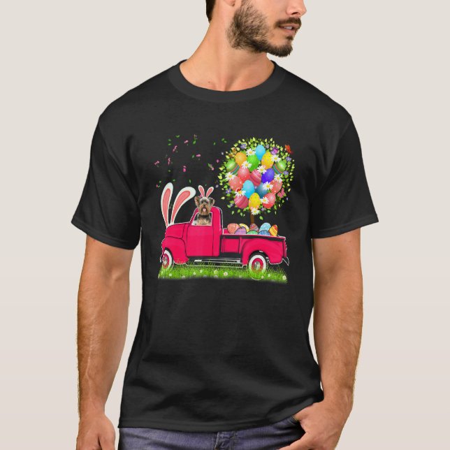 Camiseta Bunny Yorkshire Terrier Felz pascoa Eggs Tree (Frente)