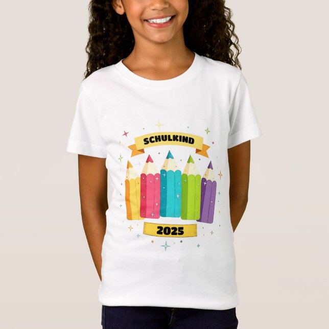 Camiseta Bunte Stifte mit Sternchen - Schulkind 2026 (Frente)