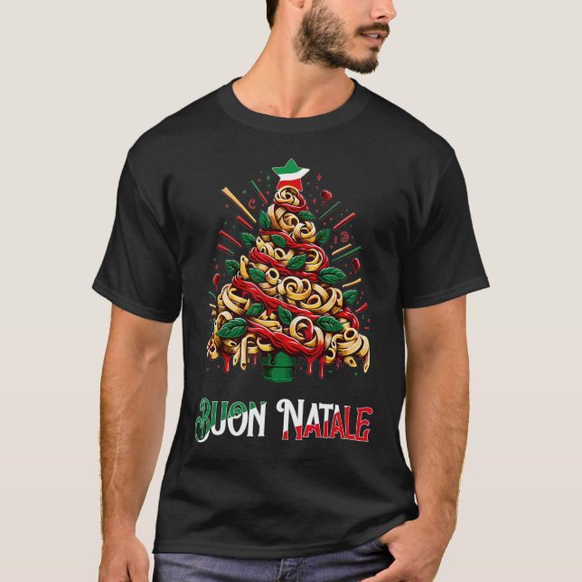 Camiseta Buon natale italian macarrão natale no Natal (Frente)
