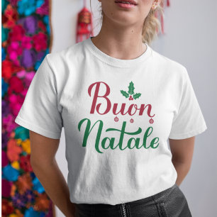 Camiseta Buon Natale Italiana Feliz Natal Holly