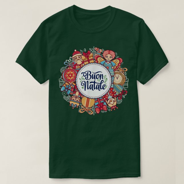 Camiseta Buon Natale Natal Vacina Italiana Happy Holi (Frente do Design)
