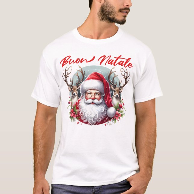 Camiseta Buon Natale Papais noeis com Reindeer (Frente)