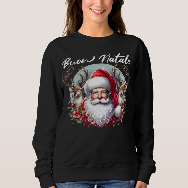 Camiseta Buon Natale Papais noeis com Reindeer (Frente)