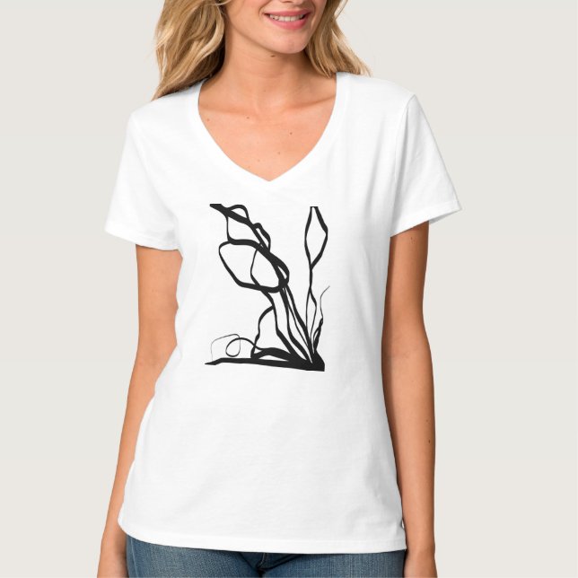 Camiseta Buquê Blanc: Abstrato branco e preto (Frente)
