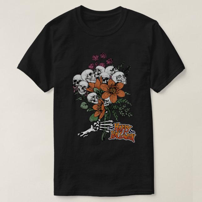 Camiseta Buquê das Flores Feliz Halloween (Frente do Design)