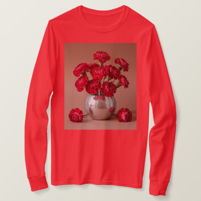 Camiseta Buquê de cravo vermelho Longa Folha (Frente do Design)