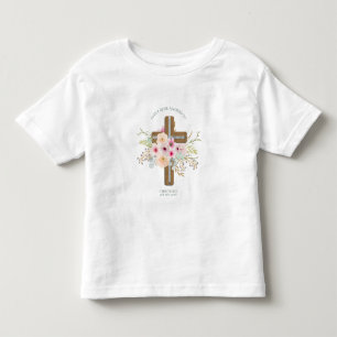Camiseta Buquê de Cruz Floral Rosa para Batismo de Menina