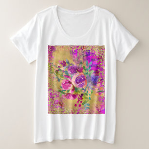 Camiseta Buquê de flor de aquarela rosa com framboesa