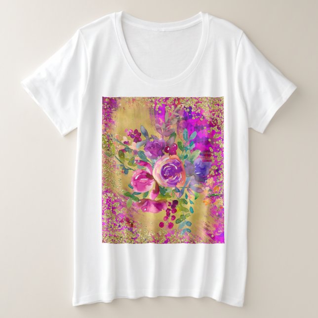 Camiseta Buquê de flor de aquarela rosa com framboesa (Frente do Design)