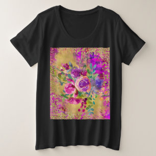 Camiseta Buquê de flor de aquarela rosa com framboesa
