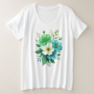 Camiseta Buquê de Flores Brancas Azuis-57453