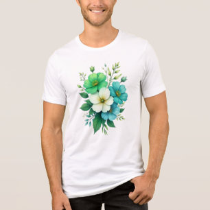 Camiseta Buquê de Flores Brancas Azuis-57453