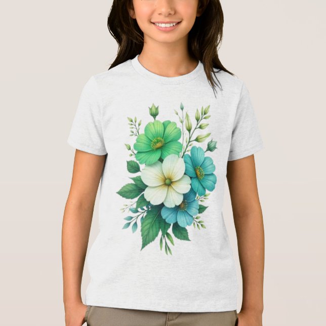 Camiseta Buquê de Flores Brancas Azuis-57453 (Frente)