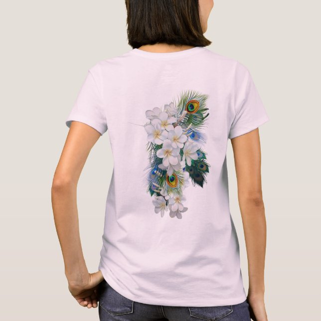Camiseta Buquê de Flores Brancas, Penas de Pavão (Verso)