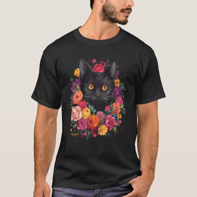 Camiseta Buquê de Flores de Gato Fofo (Frente)