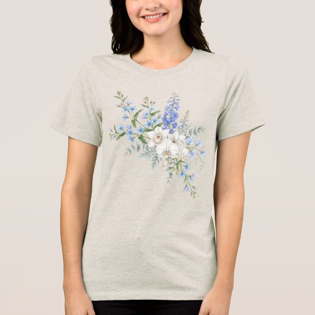 Camiseta Buquê de Flores de Orquídea, Floral Aquarela  (Frente)