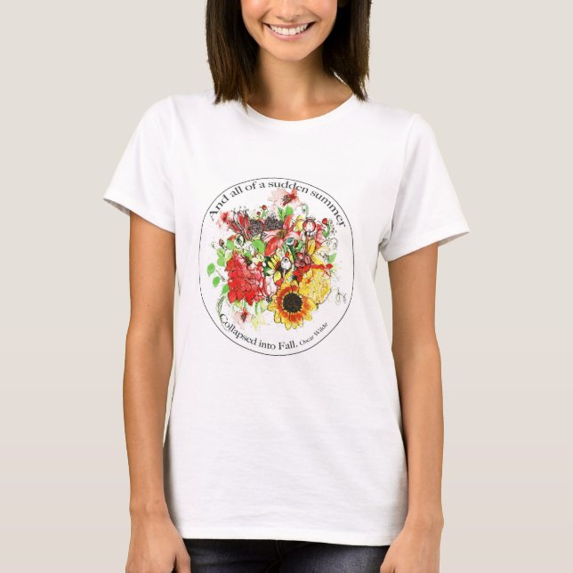 Camiseta Buquê de Flores de Outono com Citação de Oscar Wil (Frente)