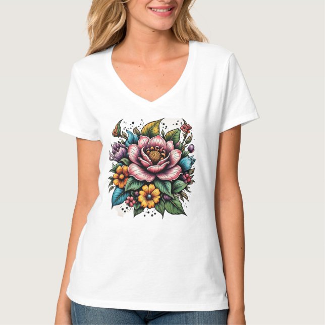 Camiseta Buquê de Flores Multicoloridas  (Frente)
