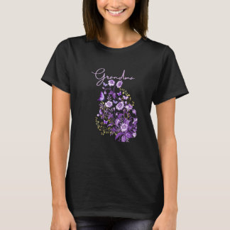 Camiseta Buquê de Flores Roxas da Avó com Borboleta para Mu
