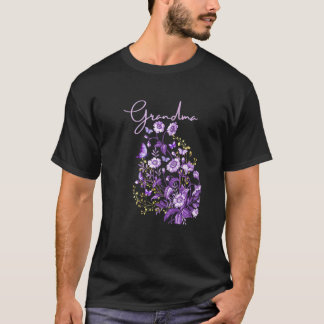 Camiseta Buquê de Flores Roxas da Avó com Borboleta para Mu