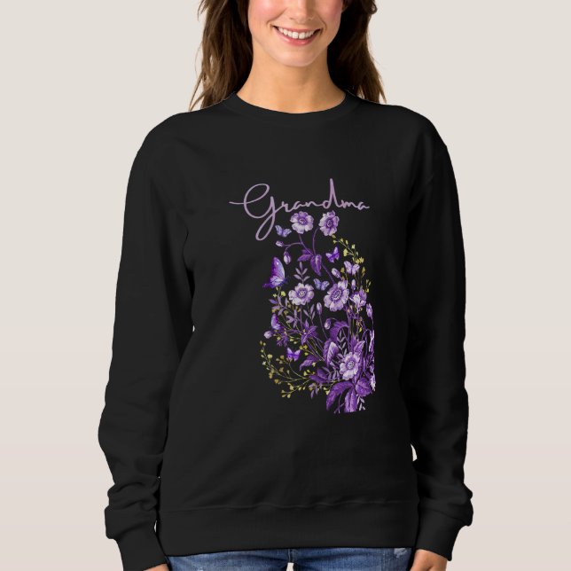 Camiseta Buquê de Flores Roxas da Vovó com Borboleta para M (Frente)
