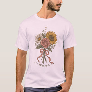 Camiseta Buquê de Flores Silvestres Vintage Mãe Flor Fita