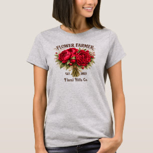 Camiseta Buquê de Peônia Vintage Floricultor Personalizado