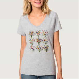 Camiseta Buquê de Prado de Tom Aquático de Luxo Suave Flora