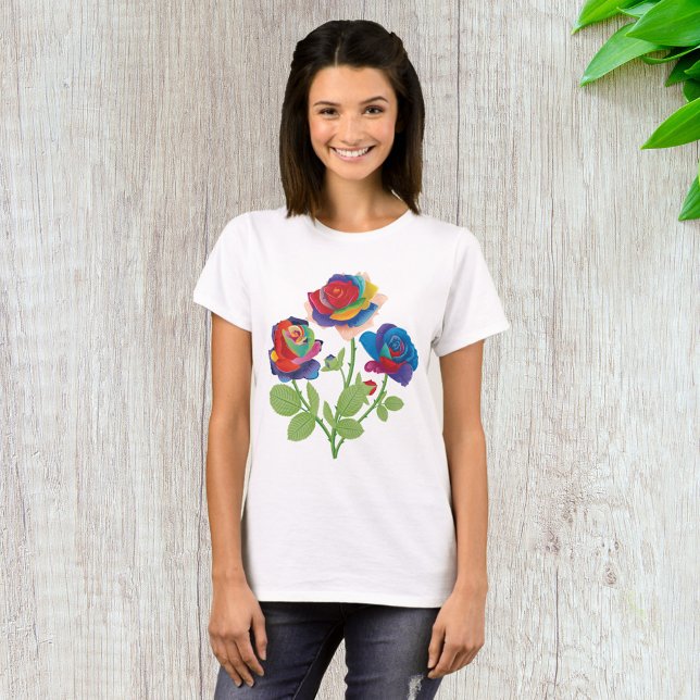 Camiseta Buquê de Rosas Arco-Íris Pop Art Floral (Criador carregado)