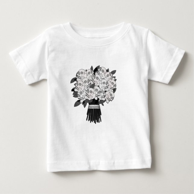 Camiseta Buquê de Rosas do crânio Gótico preto e branco (Frente)