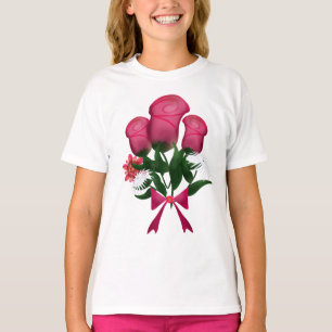 Camiseta Buquê de Rosas Rosa com Fita Floral